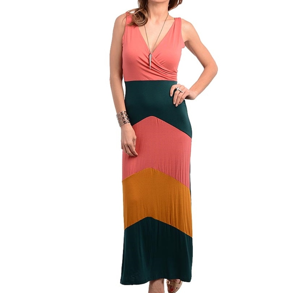 Dress Chevron Striped Color Block Trendy Long Max - Picture 1 of 2